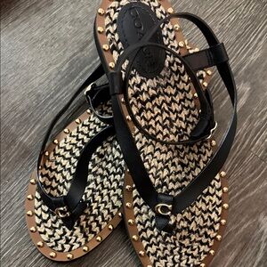 Coach Black and Cream Studded Sandals